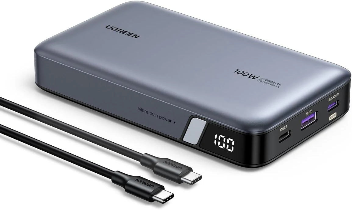 UGREEN PB720-25188 100W 20000mAh Power Bank, Nexode Portable Charger USB C 3-Port PD3.0 Battery Pack Digital Display