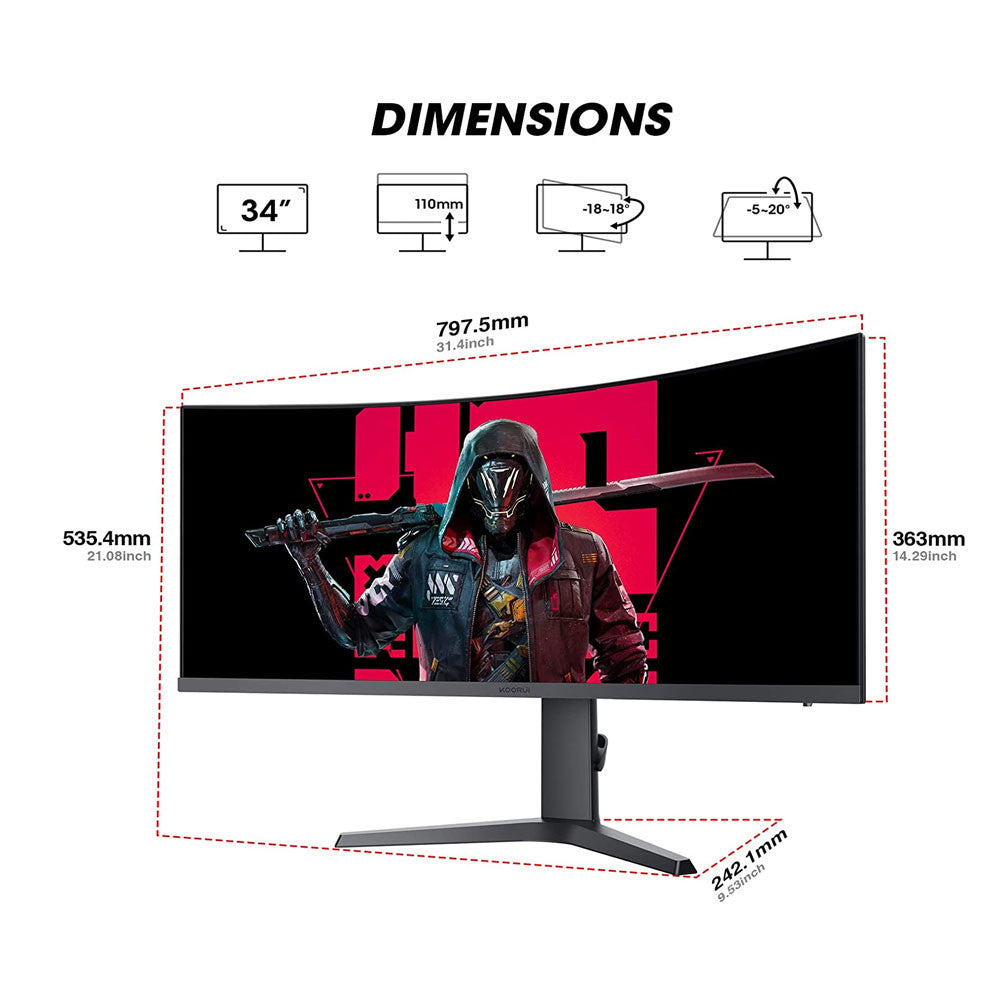 Koorui 34E6UC, 34 Inch Curved Screen WQHD 165Hz Gaming Monitor