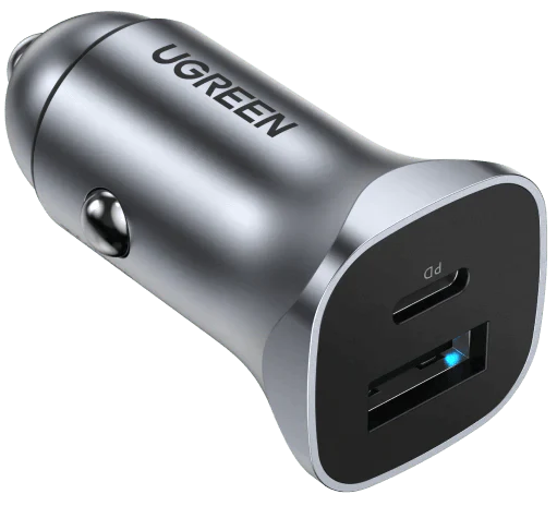 UGREEN CD130-30780B Dual USB-C + USB-A QC 24W Almunium Case Fast Car Charger